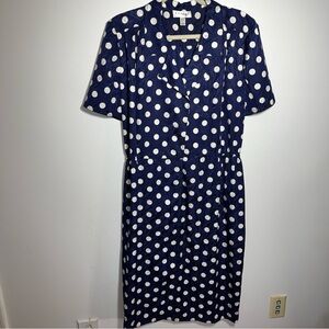 Papell Boutique Navy and White Polka Dot Midi Dress